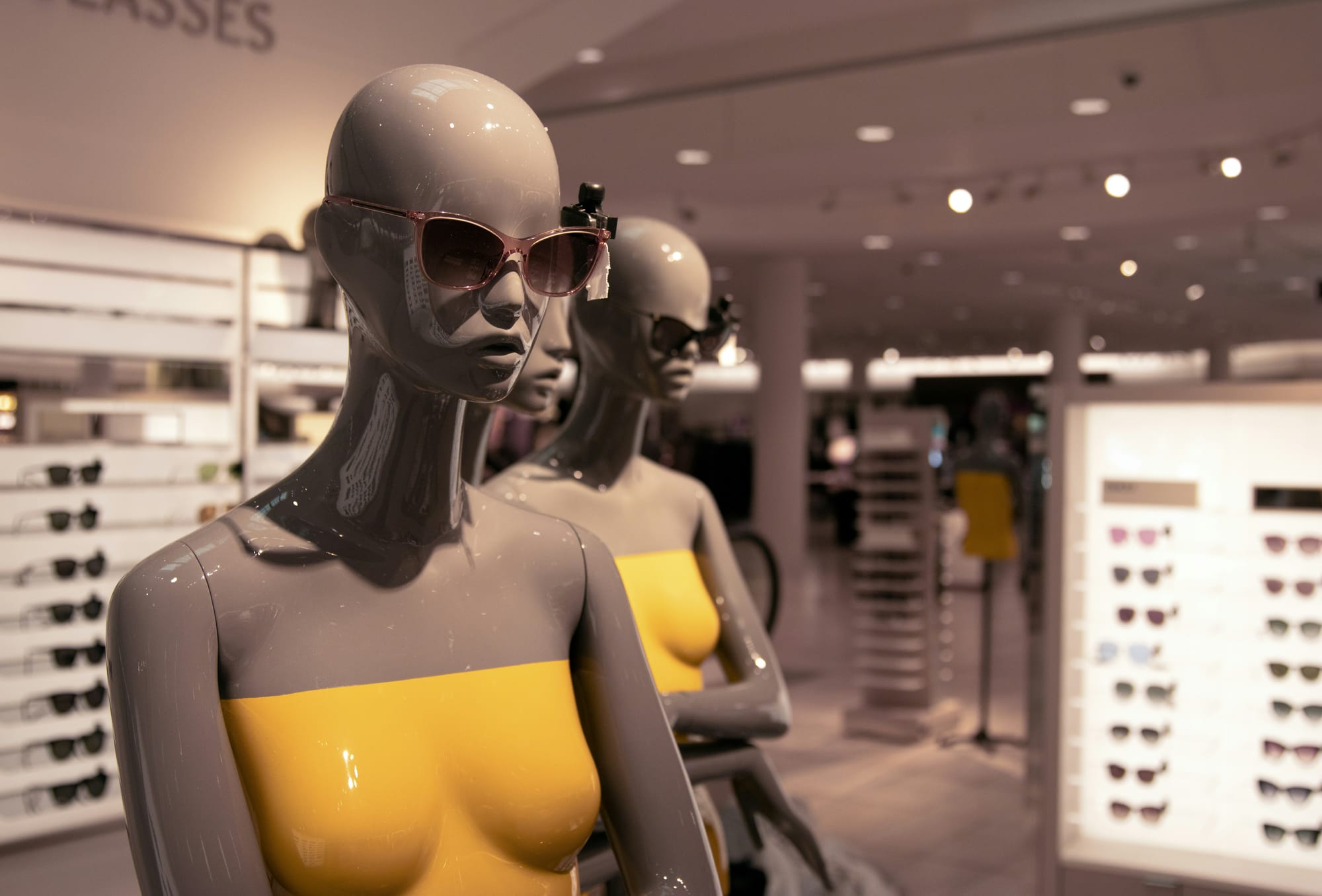 Close-up of a mannequin in a store.