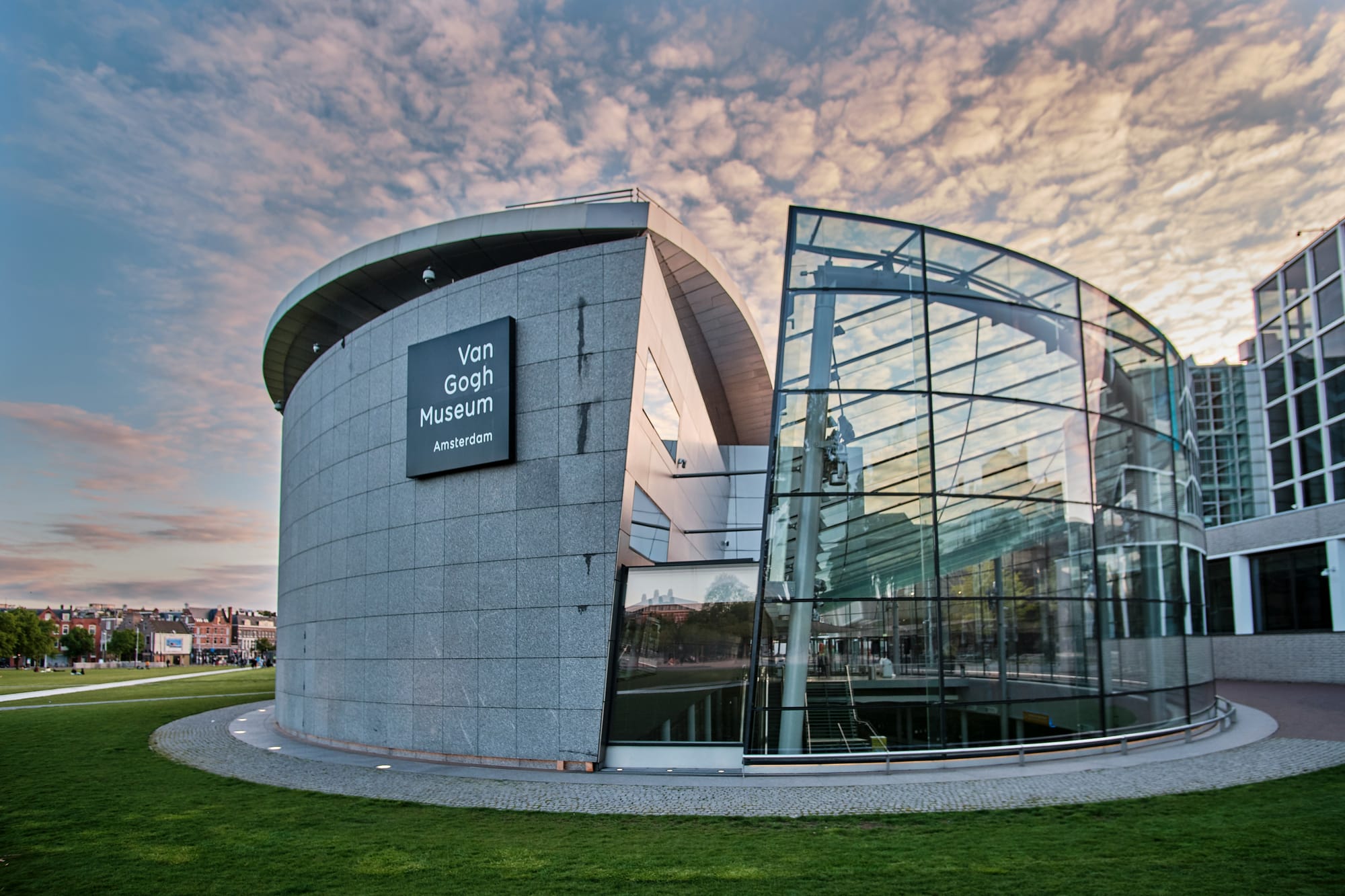 Exterior view of the Van Gogh Museum in Amsterdam, showcasing its elegant architecture.