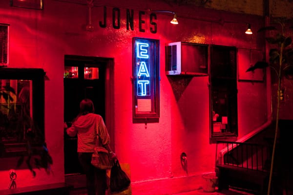 A photograph of the Great Jones Cafe in New York City, where Jean-Michel Basquiat frequently visited.