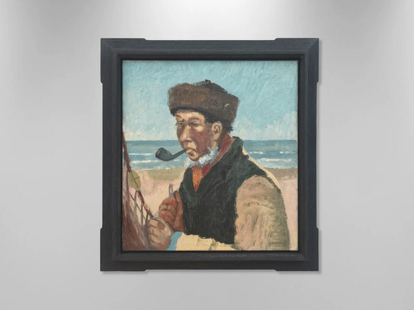 A painting of a man smoking a pipe against a marine backdrop, claimed by a data science firm to be by Van Gogh.